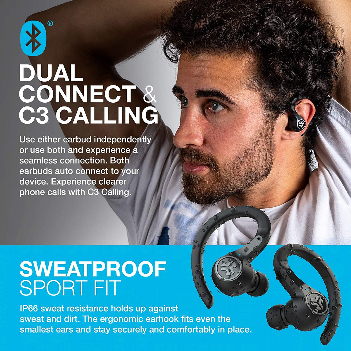 JLab Epic Air Sport ANC Noise Cancelling Earbuds With USB