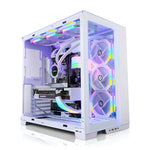 كمبيوتر ألعاب أبيض بكيس Lian Li O11 — معالج Ryzen 7 5800X3D وكرت شاشة RTX 4060 Ti مع 32GB DDR5 وقرص SSD 1TB