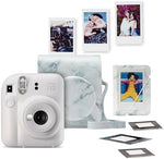 instax mini 12 instant camera bundle,pack contains; Camera, Ready-to-take camera case, mini photo albu in white marble finish, 1 x 10 shot mini white border instant film, photo stickers