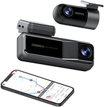 Miofive Dash Cam أمامية وخلفية، كاميرا 4K + 2K مزدوجة للسيارات مع 5G Wifi، GPS، مسجل 3840 UHD، تخزين eMMC مدمج 128 جيجا، رؤية ليلية، كشف الحركة، مستشعر G مدعوم بمكثف فائق
