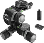 رأس حامل ثلاثي القوائم من NEEWER مزود بثلاثة اتجاهات مع لوحة QR من نوع Arca بزاوية 360 درجة، تعديل دقيق بالمليمتر، رأس إمالة من سبائك الألومنيوم 3 محاور مع مفتاح سريع، أوضاع مزدوجة كبيرة ودقيقة، أقصى حمل 13.2 رطل/6 كجم، TH16