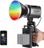 مصباح فيديو LED NEEWER MS60C RGBWW مع تحكم 2.4G/APP، 65 وات معدني صغير RGB COB إضاءة الإخراج المستمر Bowens Mount Handheld Spotlight 2700K-6500K، 8300lux/1m، CRI 97+/TLCI 98+، 17 تأثيرًا + RGBCW