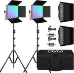 GVM 1200D 50W RGB LED لوحة فيديو ضوء مع مجموعة Softbox، مجموعة إضاءة التصوير الفوتوغرافي للاستوديو مع التحكم في بلوتوث التطبيق، 3200-5600K، غلاف من سبائك الألومنيوم CRI 97، 928 LEDs 18 مشهدًا، عبوتان