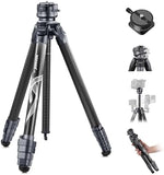 Neewer LITETRIP LT32 62" Travel Tripod Carbon Fiber with ±15° Leveling Base, Detachable Center Axis, Fast Flip Buckle, 360° Pan Arca Type QR Plate Compatible with Peak Design Capture V3 (Former TP62)