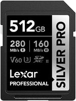 Lexar SILVER PRO SD Card 512GB, UHS-II SD Memory Card, V60, U3, C10, Up to 280MB/s Read, 160MB/s Write, SDXC Card for DSLR/Camera/Professional Photographer/Videographer/Enthusiast (LSDSIPR512G-BNNAA)