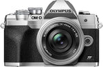 مجموعة كاميرا Olympus OM-D E-M10 Mark IV Micro Four Thirds System، مستشعر 20 ميجابكسل، عدسة الكاميرا الإلكترونية، فيديو 4K، تركيز بؤري تلقائي قوي، Wi-Fi، فضي متضمن. M.Zuiko Digital ED 14‑42mm F3.5‑5.6 EZ Pancake فضي