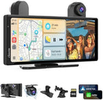 Carpuride W903S Portable Wireless Carplay & Android Auto with Dash Cam-HD IPS Screen, 4K Front Cam + 1080P Rear Cam+1080P Infrared Camera, Loop Recording,Bluetooth,GPS,Siri,Music,Dashboard Mounte