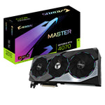 بطاقة رسومات Gigabyte AORUS GeForce RTX 4070 MASTER — تخزين 12 جيجابايت • كرت شاشة RTX 4070 • نقل بيانات حتى 21 جيجابت/ث • إضاءة RGB خلفية (مستعمل – بحالة ممتازة، عبوة مفتوحة)