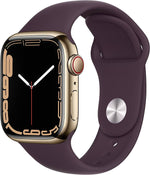 Apple Watch Series 7 (GPS + Cellular, 41mm) - Gold Stainless Steel Case, Dark Cherry Sport Band