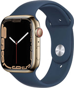 Apple Watch Series 7 GPS + Cellular, 41mm Gold Stainless Steel Case with Abyss Blue Sport Band - Regular