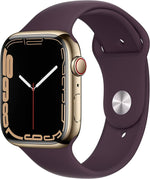 Apple Watch Series 7 (GPS + Cellular, 45mm) - Gold Stainless Steel Case, Dark Cherry Sport Band