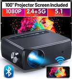 ClokoWe 5G WiFi Bluetooth 10000L Portable Projector 4K Supported with 100“ Screen, Home & Outdoor 300" LED Movie Video Projector for TV Stick, Android, iOS