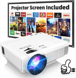 DR.Q HI-04 Projector with Projection Screen 1080P Full HD Supported, Upgraded 6500 Lux Video Projector Compatible with TV Stick PS4 HDMI USB AV.