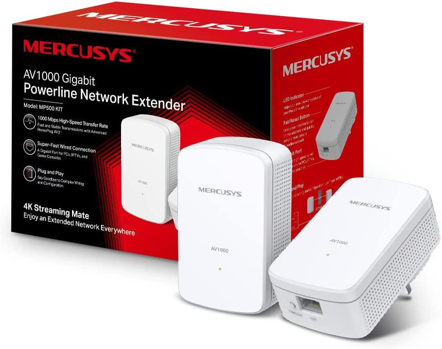 Mercusys AV1000 Gigabit Powerline Starter Kit, Data Transfer Speed Up ...