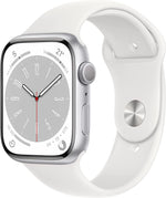 New Apple Watch Series 8 (GPS, 45mm) - Silver Aluminum Case with White Sport Band - Regular