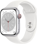 New Apple Watch Series 8 (GPS + Cellular, 45mm) - Silver Aluminum Case with White Sport Band - Regular