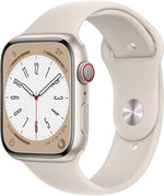 New Apple Watch Series 8 (GPS + Cellular, 45mm) - Starlight Aluminum Case with Starlight Sport Band - Regular