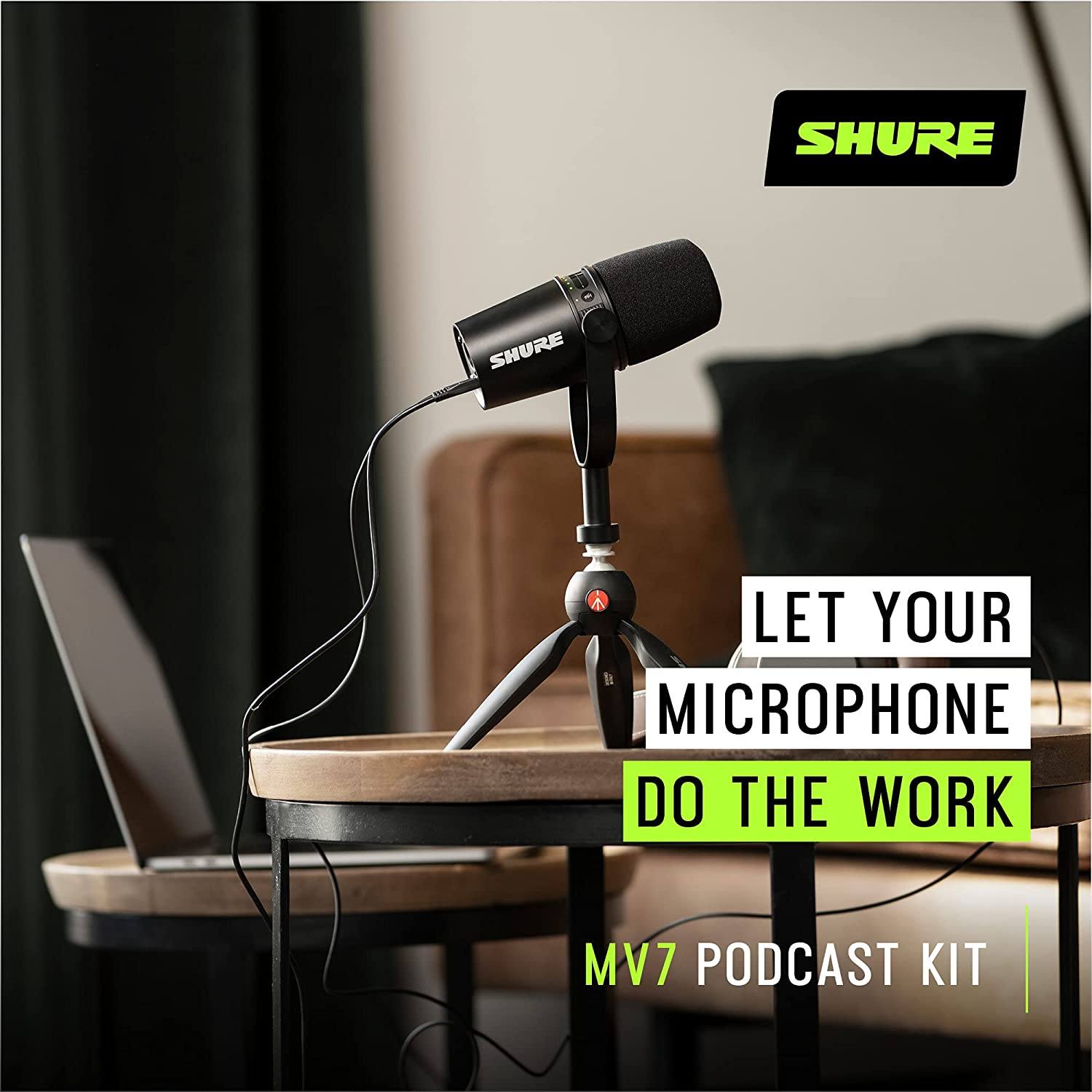 Shure MV7 USB Microphone with Tripod, for Podcasting, Recording