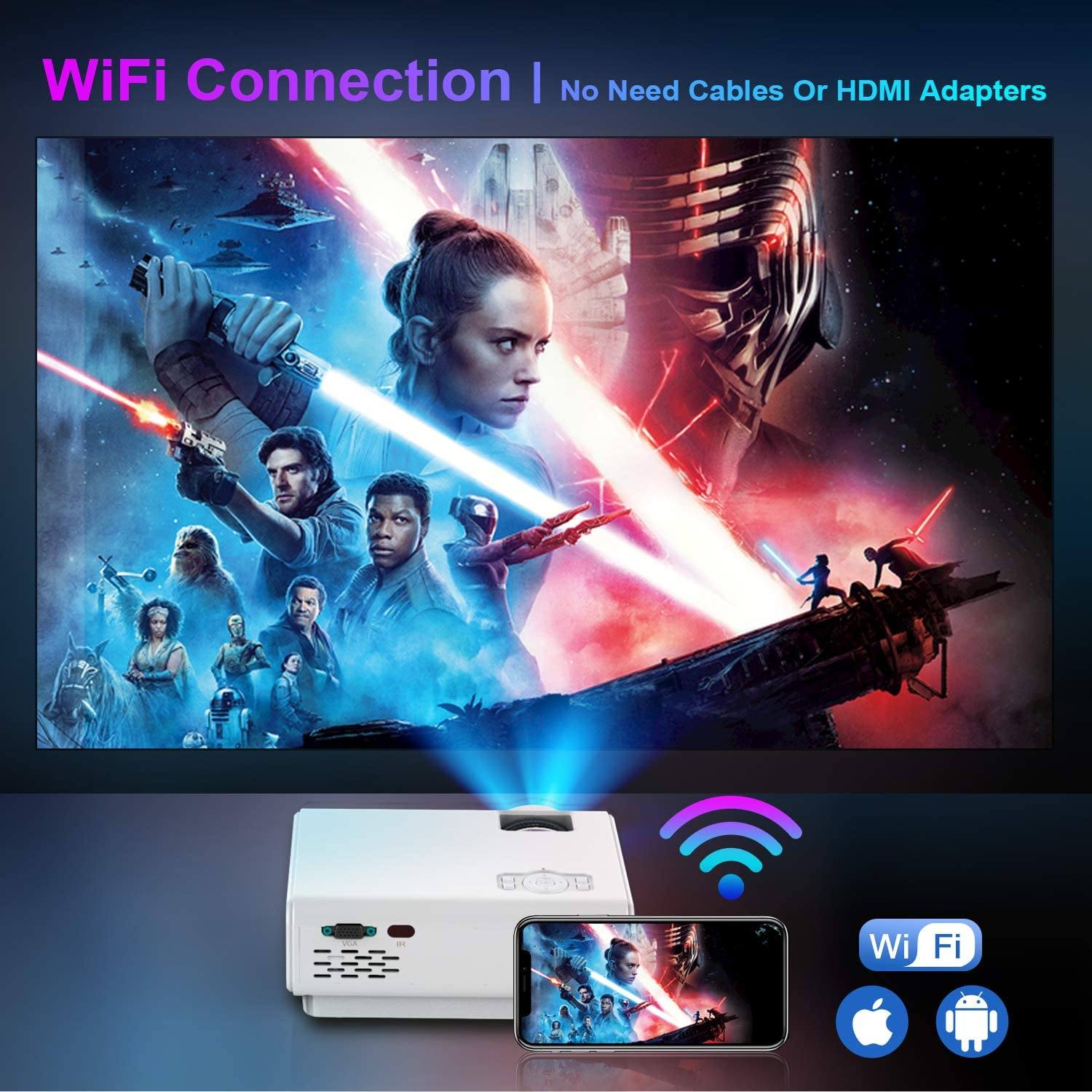 TOPTRO Portable Projector Mini Projector, Wifi Bluetooth Native 720P