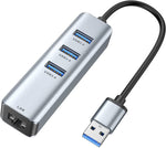 USB to Ethernet Adapter, 4 in 1 Aluminum USB Ethernet Adapter with RJ45 Gigabit Network LAN Port, 3 USB 3.0 Port,